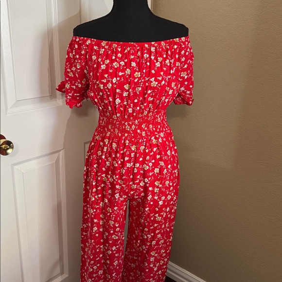 Red Floral Women's Jumpsuit - Picture 3 of 5